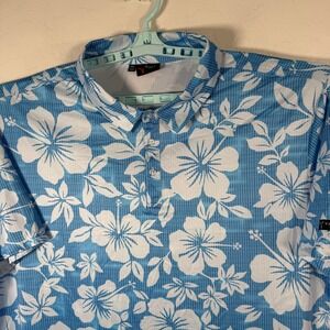 Yatta Golf Polo Shirt Mens 4XL Blue Floral Hibiscus Performance Stretch Golfing